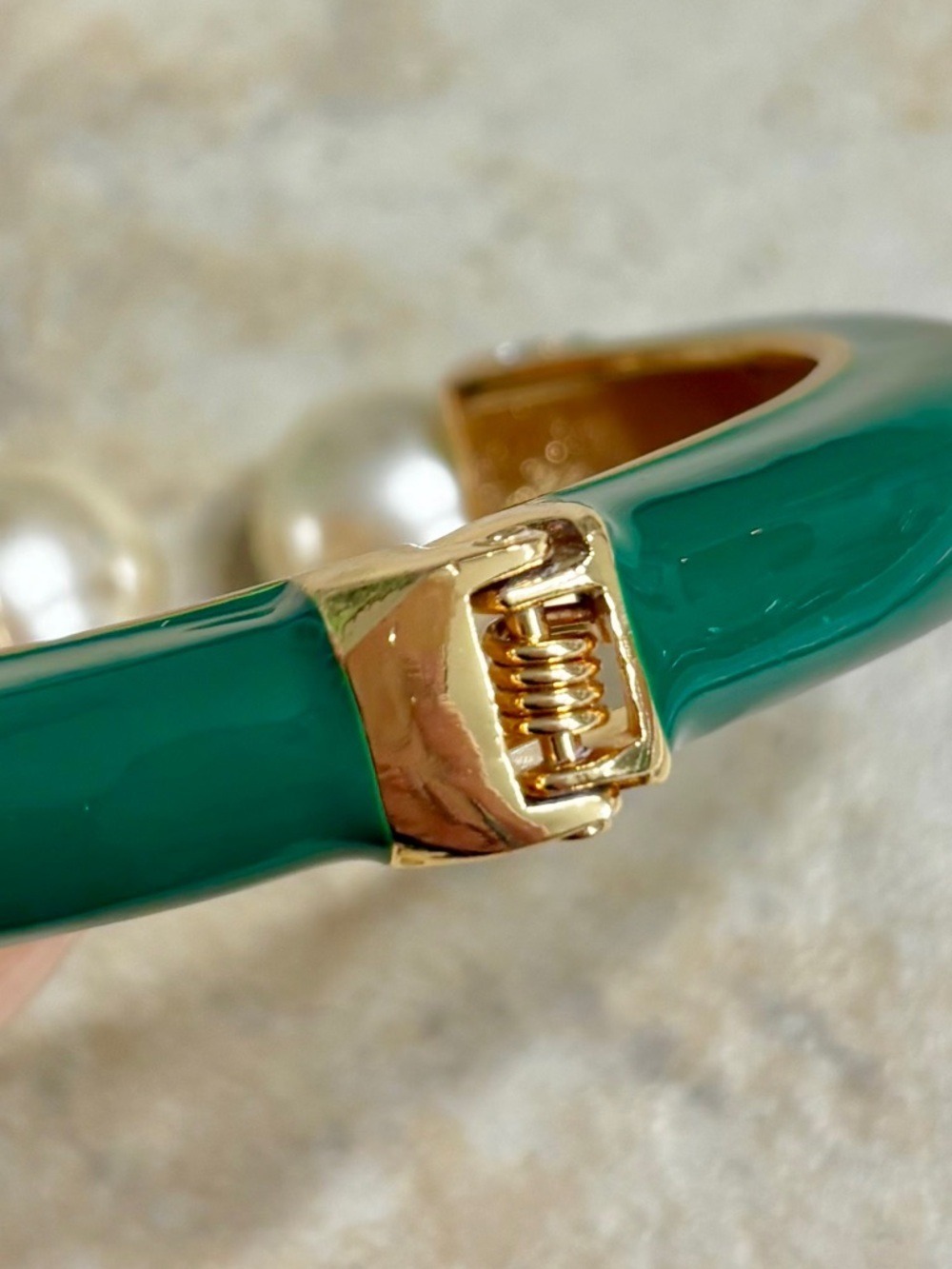 Emerald Green Pearl Accent Cuff Bracelet - Picture 5 of 5